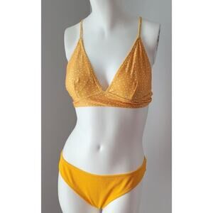Womans Mix Match Bikini Yellow Sz M Polka Dot Top Sz. L Shade & Shore Bottoms
